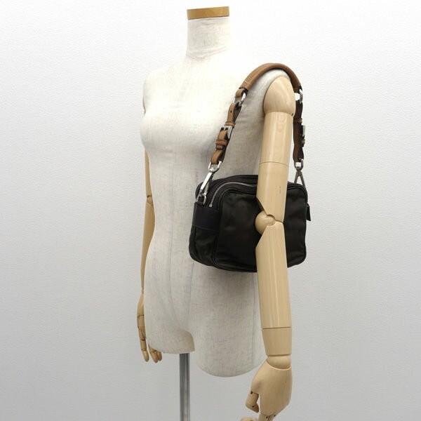 PRADA Shoulder Bag Purse Logo Green Brown Authentic