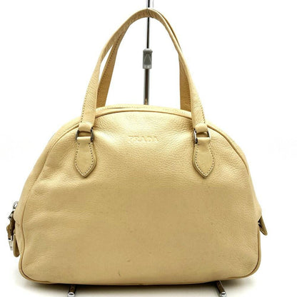 PRADA Hand Bag Tote Purse Leather Beige Authentic