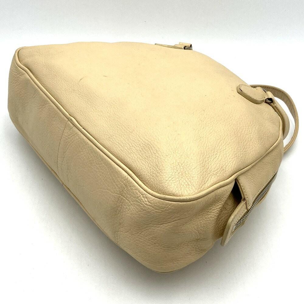 PRADA Hand Bag Tote Purse Leather Beige Authentic