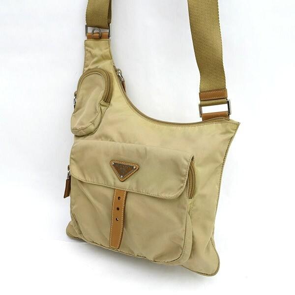 PRADA Shoulder Bag Purse Logo Nylon Beige Authentic