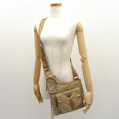 PRADA Shoulder Bag Purse Logo Nylon Beige Authentic