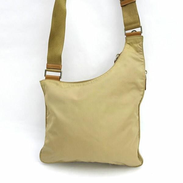 PRADA Shoulder Bag Purse Logo Nylon Beige Authentic