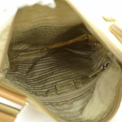 PRADA Shoulder Bag Purse Logo Nylon Beige Authentic
