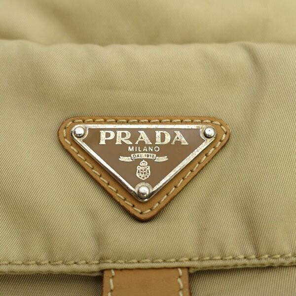 PRADA Shoulder Bag Purse Logo Nylon Beige Authentic