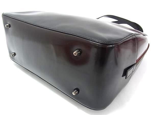 PRADA Hand Bag Tote Purse Patent Leather Bordeaux Black Authentic