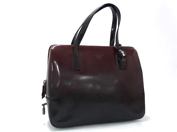 PRADA Hand Bag Tote Purse Patent Leather Bordeaux Black Authentic