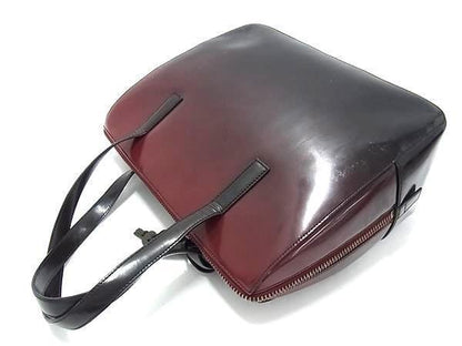 PRADA Hand Bag Tote Purse Patent Leather Bordeaux Black Authentic