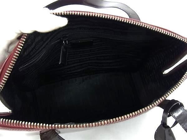 PRADA Hand Bag Tote Purse Patent Leather Bordeaux Black Authentic