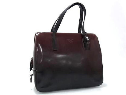 PRADA Hand Bag Tote Purse Patent Leather Bordeaux Black Authentic