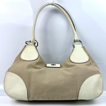 PRADA Shoulder Bag Purse Logo Leather Beige Authentic