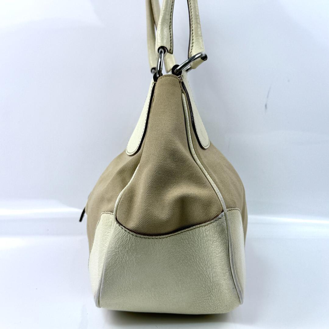 PRADA Shoulder Bag Purse Logo Leather Beige Authentic