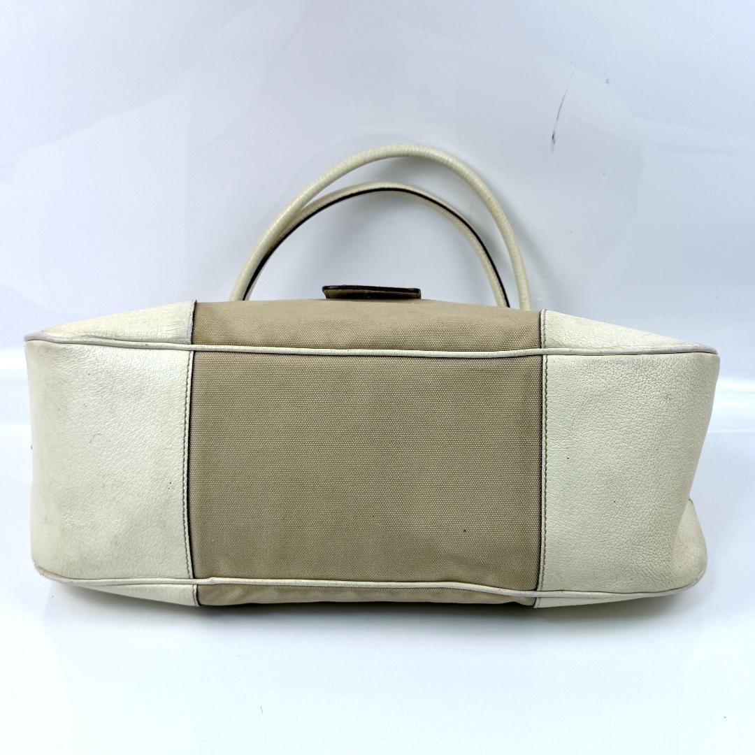 PRADA Shoulder Bag Purse Logo Leather Beige Authentic
