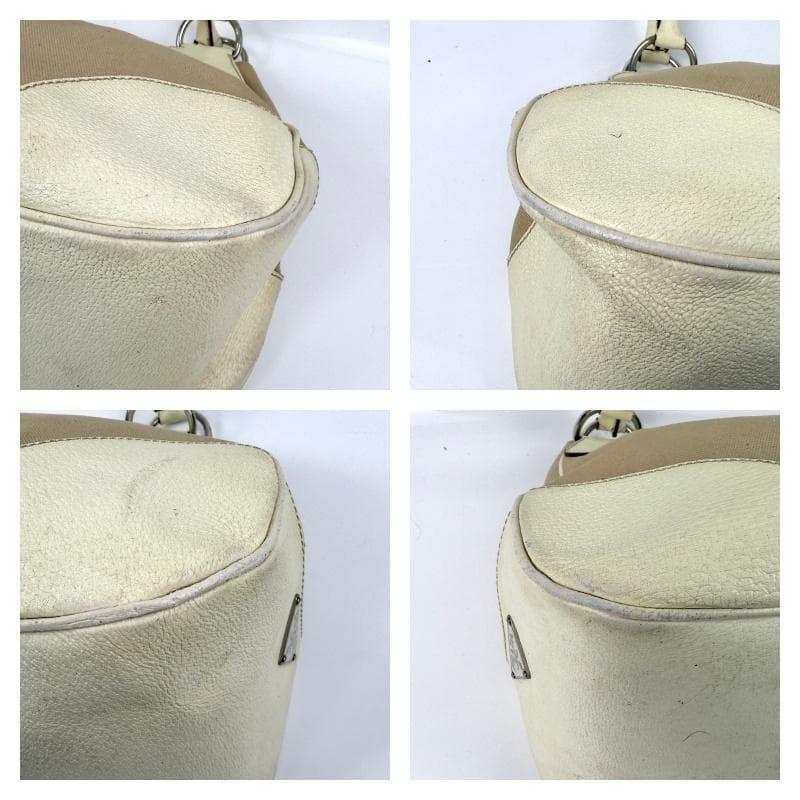 PRADA Shoulder Bag Purse Logo Leather Beige Authentic