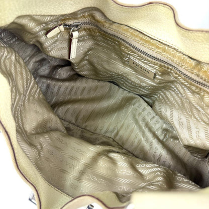 PRADA Shoulder Bag Purse Logo Leather Beige Authentic