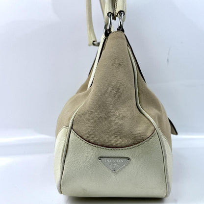 PRADA Shoulder Bag Purse Logo Leather Beige Authentic