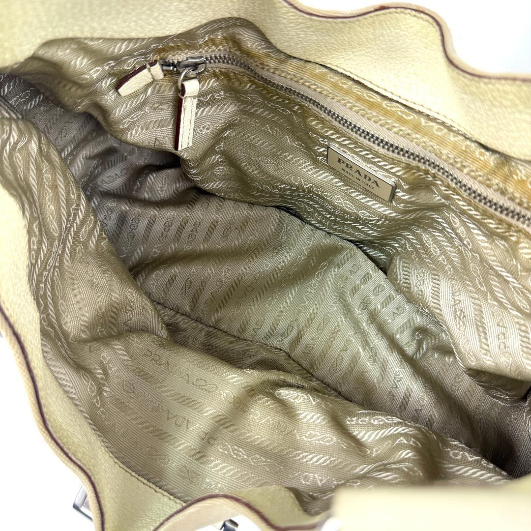 PRADA Shoulder Bag Purse Logo Leather Beige Authentic