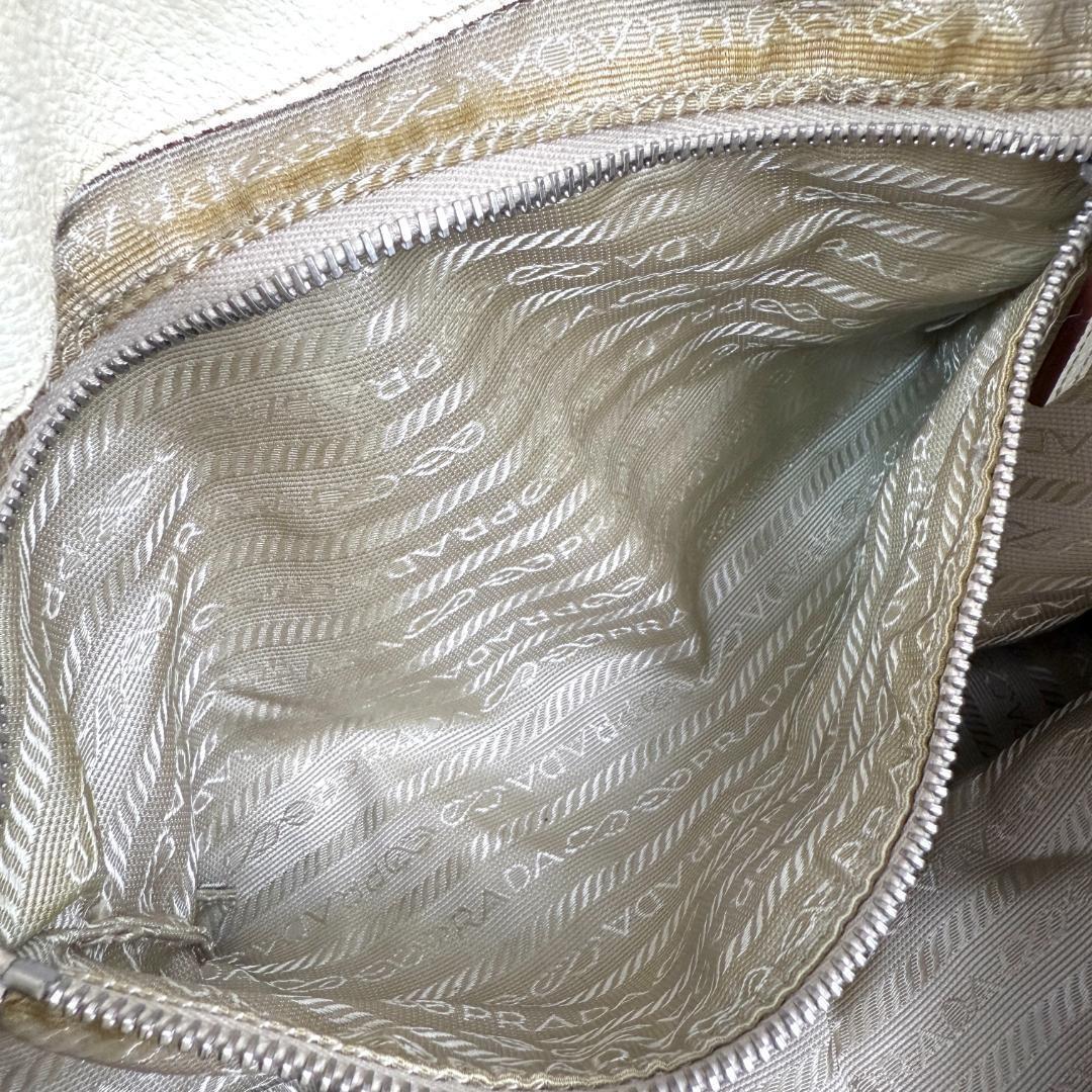 PRADA Shoulder Bag Purse Logo Leather Beige Authentic
