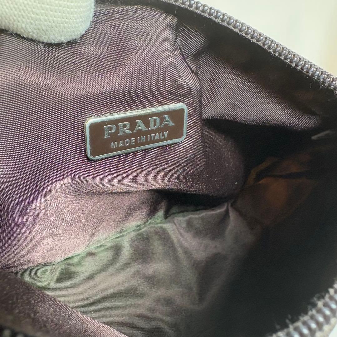 PRADA Accessory Pouch Hand Bag Tote Purse Logo Nylon Dark Brown Authentic