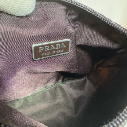 PRADA Accessory Pouch Hand Bag Tote Purse Logo Nylon Dark Brown Authentic