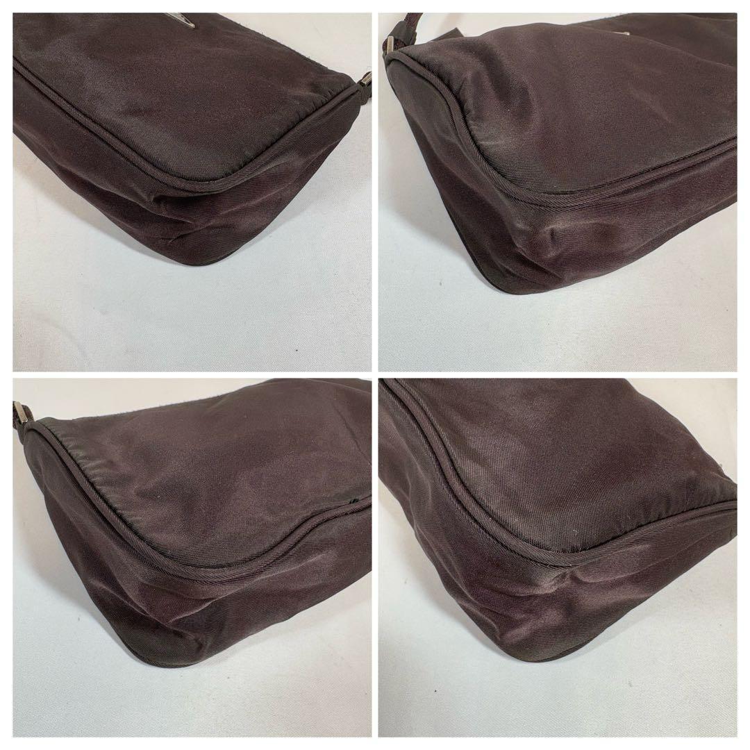PRADA Accessory Pouch Hand Bag Tote Purse Logo Nylon Dark Brown Authentic