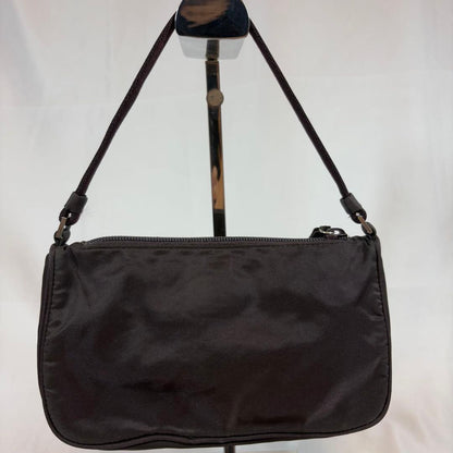 PRADA Accessory Pouch Hand Bag Tote Purse Logo Nylon Dark Brown Authentic