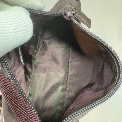 PRADA Accessory Pouch Hand Bag Tote Purse Logo Nylon Dark Brown Authentic