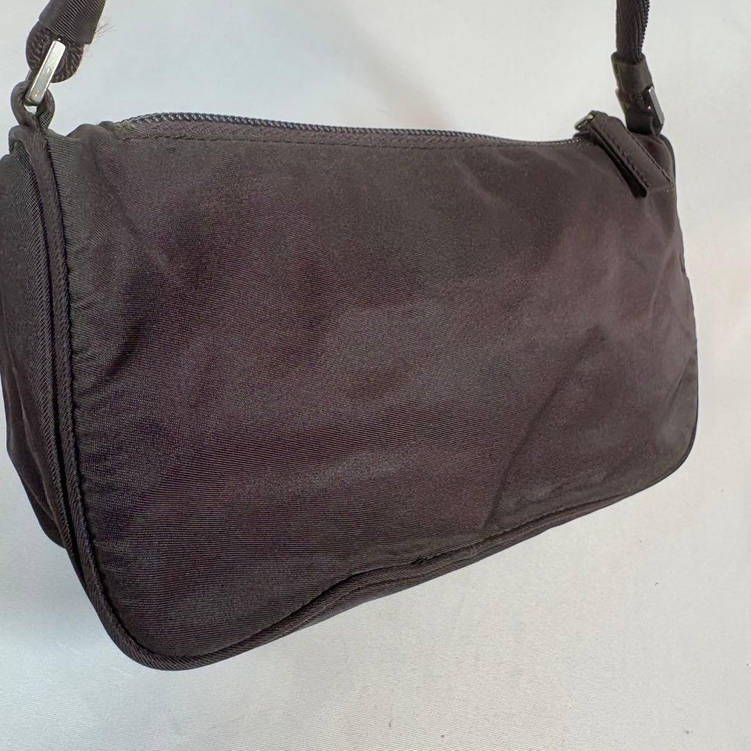 PRADA Accessory Pouch Hand Bag Tote Purse Logo Nylon Dark Brown Authentic