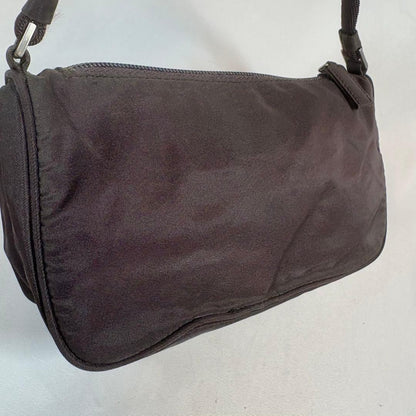 PRADA Accessory Pouch Hand Bag Tote Purse Logo Nylon Dark Brown Authentic