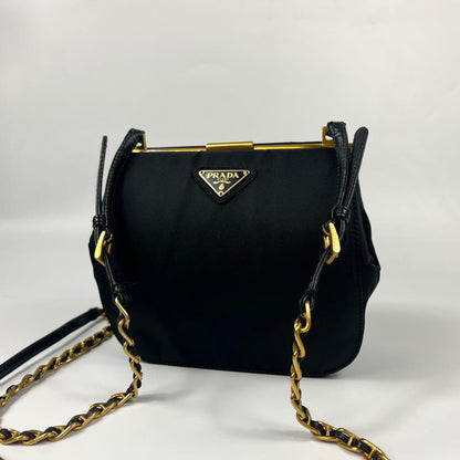 PRADA Shoulder Bag Purse Chain Logo Nylon Black Authentic