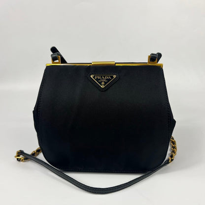 PRADA Shoulder Bag Purse Chain Logo Nylon Black Authentic