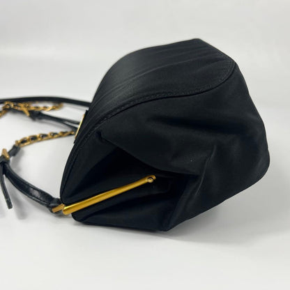 PRADA Shoulder Bag Purse Chain Logo Nylon Black Authentic