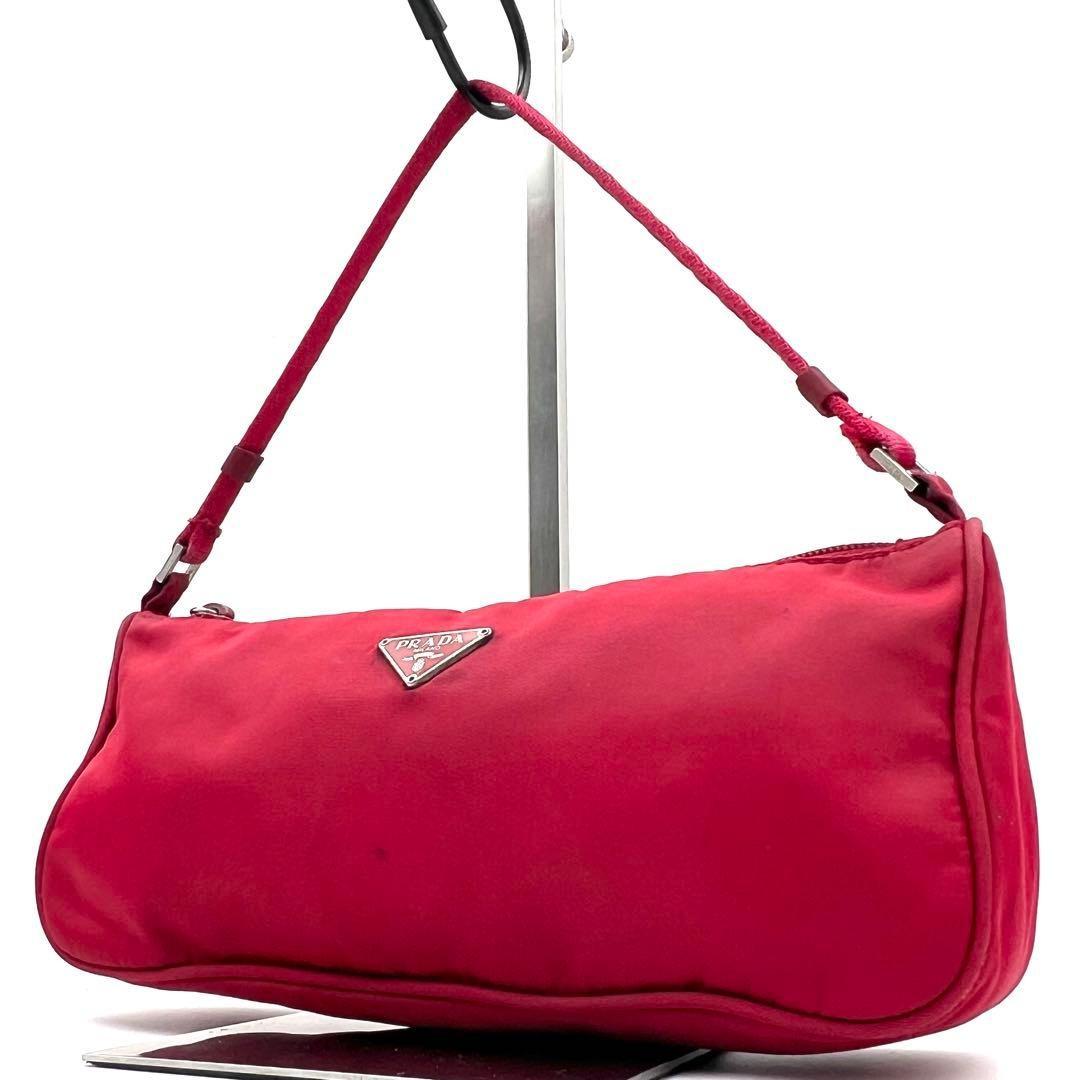 PRADA Accessory Pouch Hand Bag Tote Purse Logo Nylon Red Authentic
