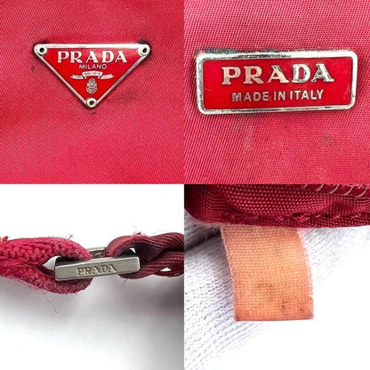 PRADA Accessory Pouch Hand Bag Tote Purse Logo Nylon Red Authentic