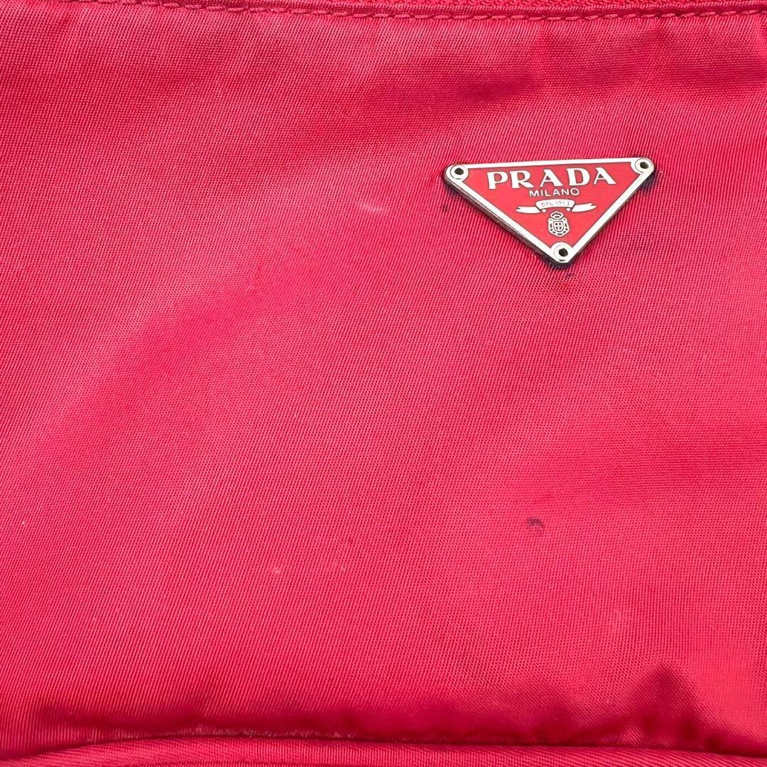 PRADA Accessory Pouch Hand Bag Tote Purse Logo Nylon Red Authentic