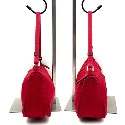 PRADA Accessory Pouch Hand Bag Tote Purse Logo Nylon Red Authentic