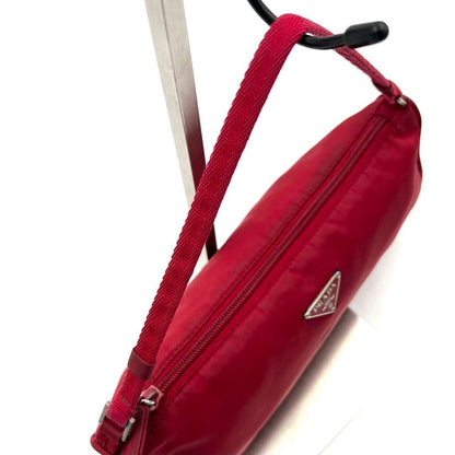 PRADA Accessory Pouch Hand Bag Tote Purse Logo Nylon Red Authentic