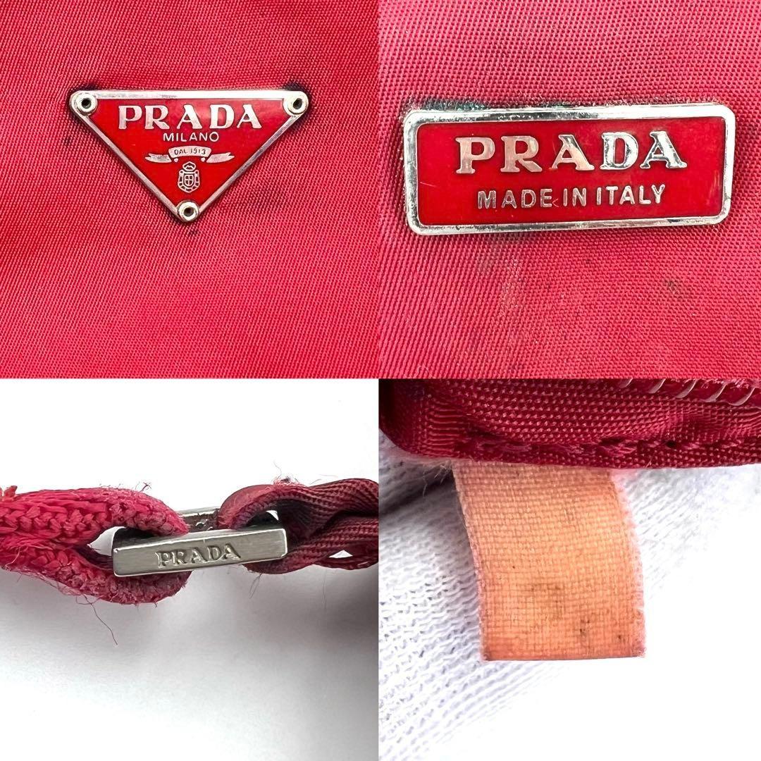 PRADA Accessory Pouch Hand Bag Tote Purse Logo Nylon Red Authentic