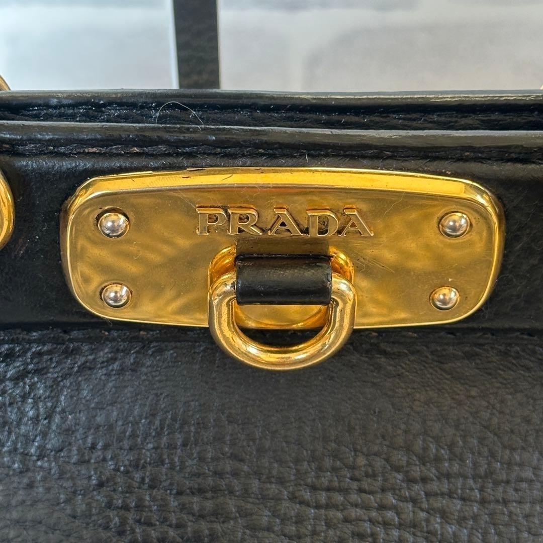 PRADA Hand Shoulder Bag Tote Purse 2way Logo Leather Black Authentic