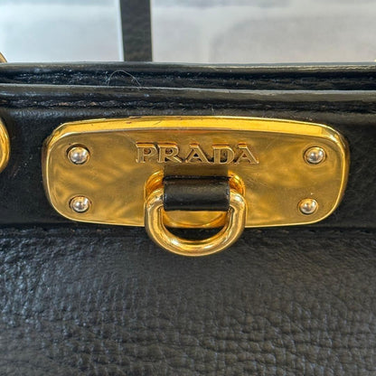 PRADA Hand Shoulder Bag Tote Purse 2way Logo Leather Black Authentic