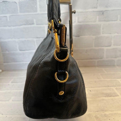 PRADA Hand Shoulder Bag Tote Purse 2way Logo Leather Black Authentic