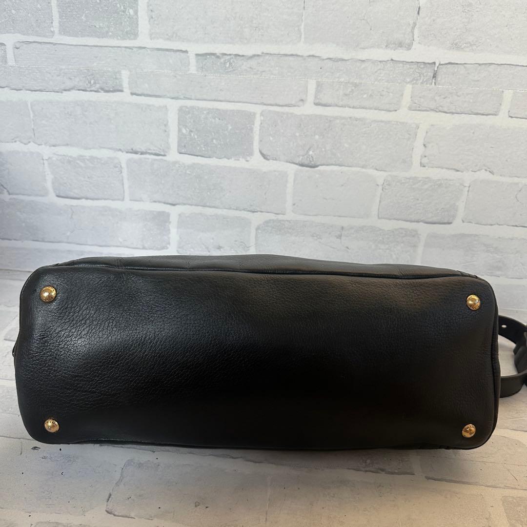 PRADA Hand Shoulder Bag Tote Purse 2way Logo Leather Black Authentic
