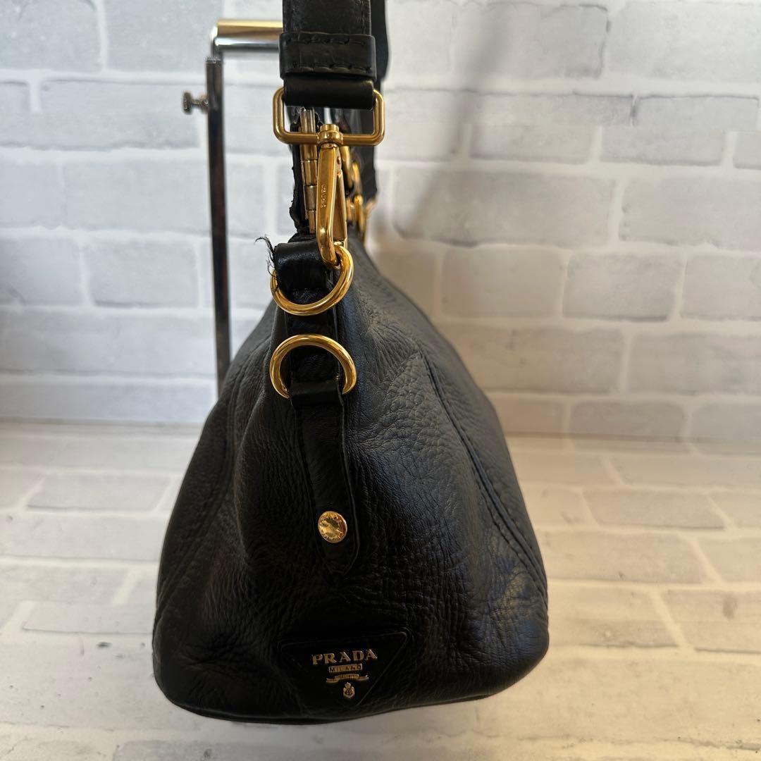 PRADA Hand Shoulder Bag Tote Purse 2way Logo Leather Black Authentic
