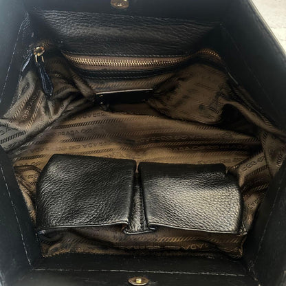 PRADA Hand Shoulder Bag Tote Purse 2way Logo Leather Black Authentic