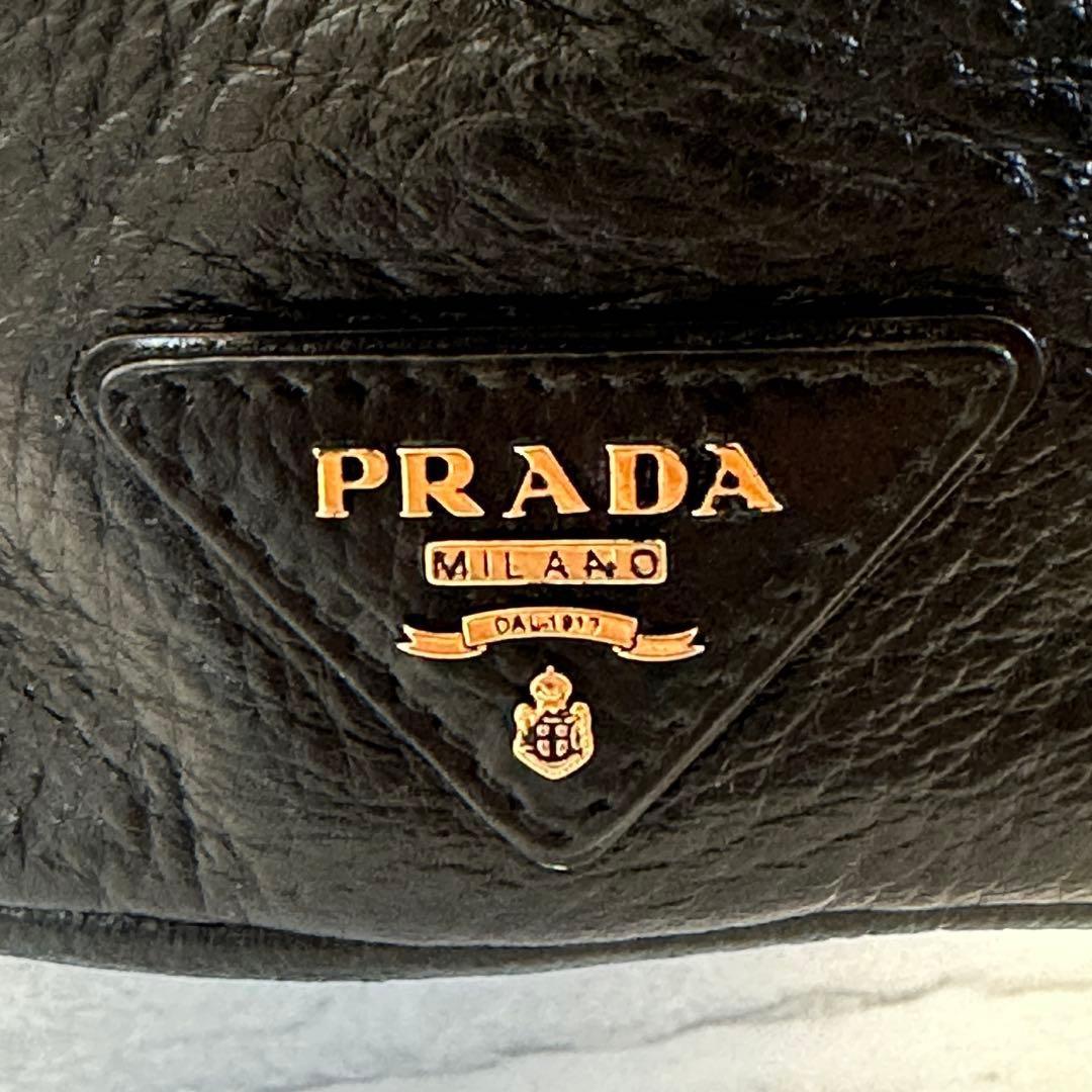 PRADA Hand Shoulder Bag Tote Purse 2way Logo Leather Black Authentic