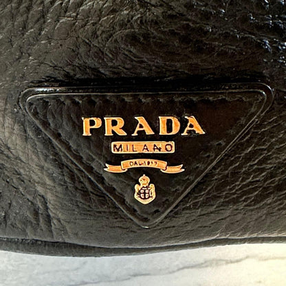 PRADA Hand Shoulder Bag Tote Purse 2way Logo Leather Black Authentic