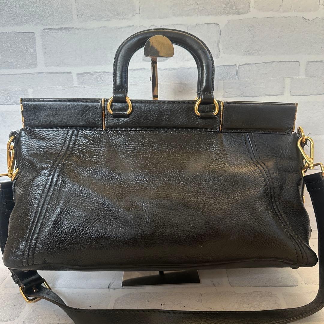 PRADA Hand Shoulder Bag Tote Purse 2way Logo Leather Black Authentic