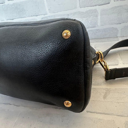 PRADA Hand Shoulder Bag Tote Purse 2way Logo Leather Black Authentic