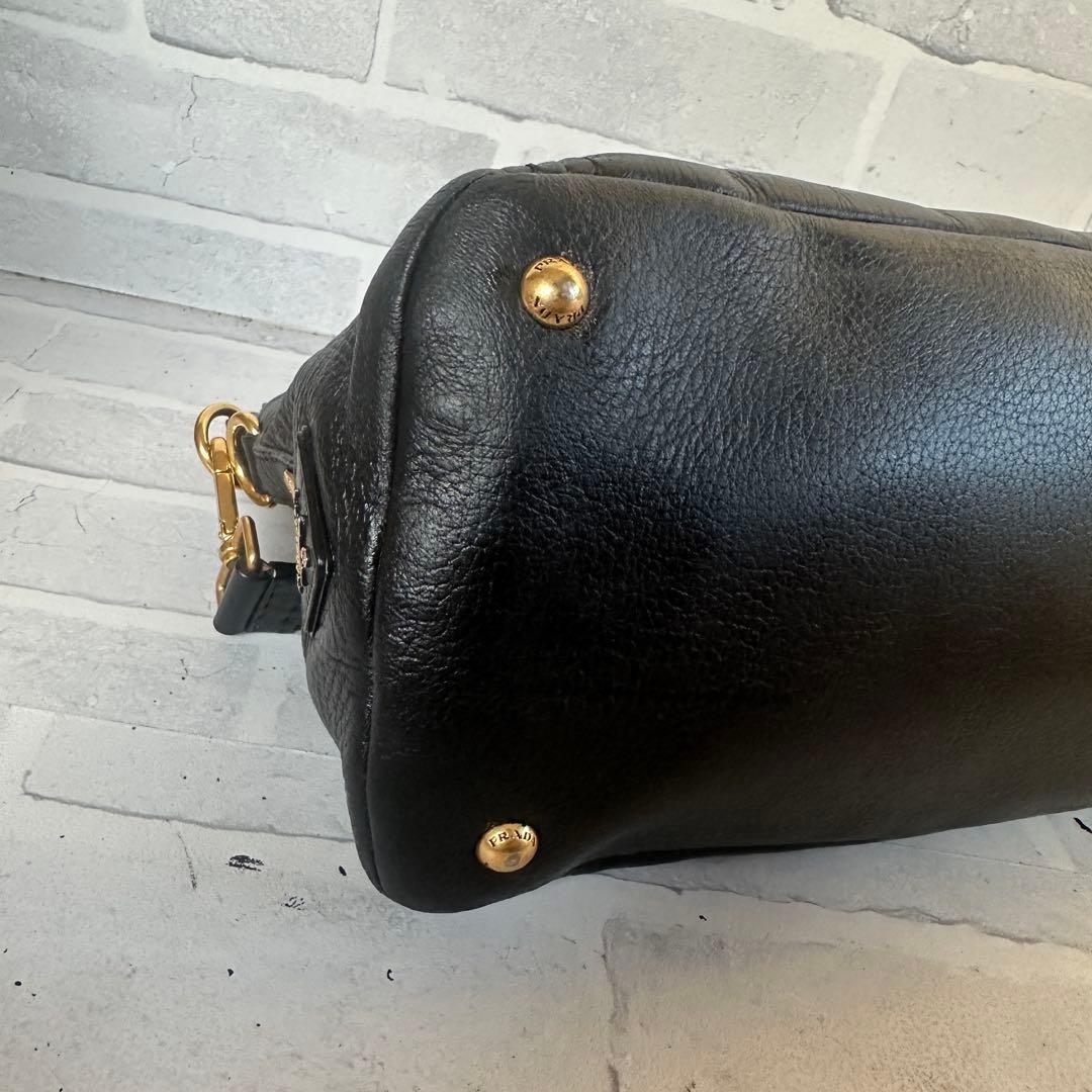 PRADA Hand Shoulder Bag Tote Purse 2way Logo Leather Black Authentic