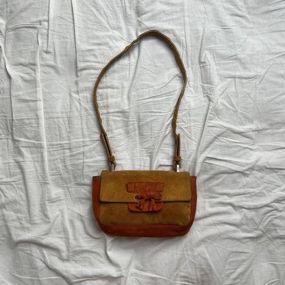 PRADA Shoulder Bag Purse Ribbon Suede Orange Brown Authentic