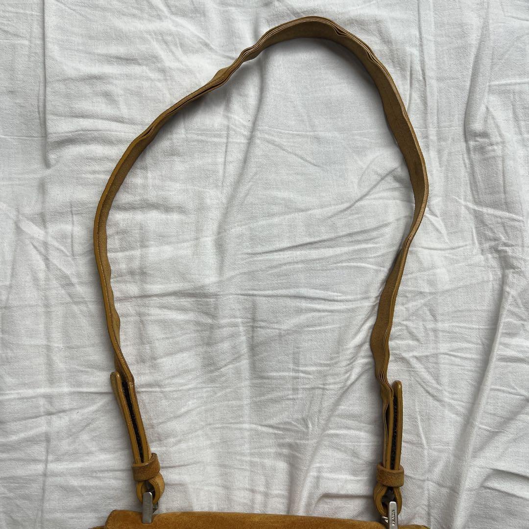 PRADA Shoulder Bag Purse Ribbon Suede Orange Brown Authentic